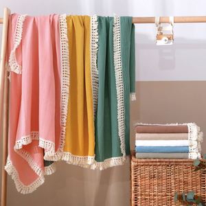 Tassel Fringe Trim <strong>Baby</strong> Gauze Quilt <strong>Muslin</strong> Cotton Newborn Toddler Infant <strong>Baby</strong> Boy/<strong>girl</strong> Blanket With Tassel Ruffle Swaddles - Product Image 4