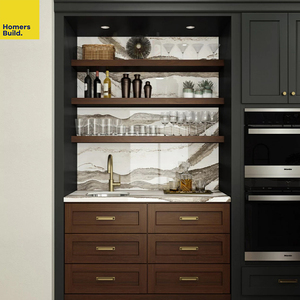 Cuisine moderne de luxe classique avec armoires solides, hotte aspirante sur mesure, étagères flottantes en <span class=keywords><strong>bois</strong></span> RTA, structure en contreplaqué, robinet, accessoire, villa - Product Image 1