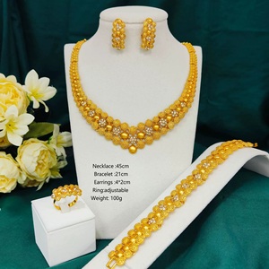 Nigéria Dubaï femmes 24K or massif romantique collier de mariée Bracelet boucles d'oreilles bague quatre pièces ensemble de bijoux fleur Design - Product Image 1
