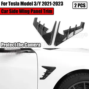 2 piezas de cubiertas para paneles laterales de coche, alerones, cubiertas antipolvo y protectores de cámara para Tesla Model 3 Y 2021-2023, para decoración y modificación - Product Image 1