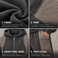 Ensemble jogging et sweat à capuche zippé pour homme, effet délavé, imprimé color block, 2 pièces en molleton bouclette pour tenue décontractée quotidienne