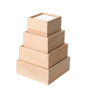 Boîte de rangement en bois carrée 12x12x8cm pour la décoration de la maison, type présentoir à ornements - Product Image 2