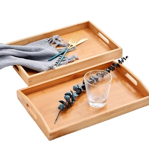 Plateaux de service en bambou, bois naturel, rectangulaires, avec poignées, pour le thé, le café, la salle à manger, style moderne minimaliste - Product Image 1