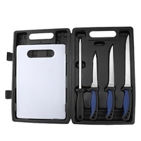 Ensemble de couteaux de chasse tactiques en acier inoxydable avec manche en plastique bleu et boîte en plastique