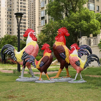 Décoration de jardin extérieure personnalisée, statue de poule en résine de grande taille, sculpture de coq en fibre de verre à vendre