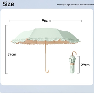 <span class=keywords><strong>Parapluie</strong></span> portable de princesse personnalisé en usine, pliable en 3 sections, avec crochet doré, bordure en dentelle, revêtement UV couleur unie, pour femme, cadeau, protection solaire - Product Image 6
