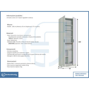 Armoire multi-usages blanche 180x58x37cm avec étagères multiples pour garage - Product Image 2