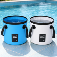 Sac seau pliable en PVC imperméable de couleur unie personnalisé, seau avec poignées en sangle pour le camping et le lavage de voiture