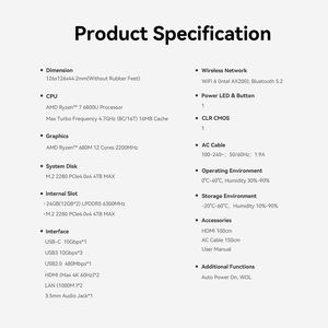 Beelink EQR6 <span class=keywords><strong>AMD</strong></span> <span class=keywords><strong>6800U</strong></span> 32G 500G Mini PC 2xHDTV/LAN Wins11 Wifi6 DDR5 Ordinateur industriel pour moniteur de travail de jeu Signalisation numérique - Product Image 6