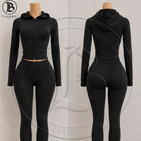 2026 Logo Kustom Y2k Pakaian Wanita Dasar Setelan Dua Potong Tracksuit Bodycon Jaket Berkerudung dengan Lubang Ibu Jari Set Legging untuk Wanita
