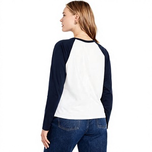 New Arrival Women's <b>Raglan</b> Long Sleeve T Shirt Crew Neck Contrast Sleeve Casual <b>Top</b> Custom Logo OEM Manufacturer Wholesale - Product Image 3