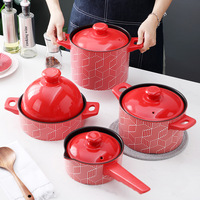 Casserole rouge en céramique résistante aux hautes températures pour cuisinière à gaz domestique, petite casserole pour riz, soupe et plats secs