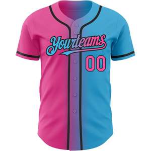 Camisetas de béisbol con degradado rosa azul personalizables Botón de poliéster con cuello en V para jóvenes Camisas frontales con botones personalizados - Product Image 4