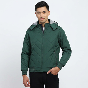 Men's Green Winter Puffer <b>Jacket</b> Standard Worsted Fabric Eco-Friendly Hooded Collar Waterproof Windproof Reversible Thick Filled - Product Image 1