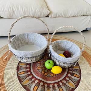 Stylish Handwoven Durable Eco-Friendly Round <strong>White</strong> <strong>Wash</strong> Wicker Tote <strong>Basket</strong> with Tall Handles for Daily Shopping and Storage - Product Image 1