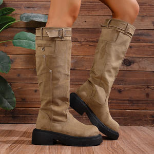 Botas de plataforma altas hasta la rodilla para mujer, con punta redonda y hebilla, estilo motero occidental, calzado informal y moderno, novedad 2026 - Product Image 3