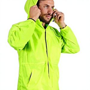 <b>Men's</b> Hooded <b>Waterproof</b> Sporty <b>Jacket</b> Neon Green Polyester Zipper Closure Spring Outdoor Wear - Product Image 1