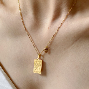 Collar de acero inoxidable con grabado de oro real de 18k y 12 signos del zodiaco, colgante de astrología, 316L, personalizado, novedad de <span class=keywords><strong>2022</strong></span> - Product Image 6