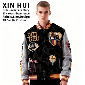 Chaqueta Bomber Varsity Larga de Mezcla de Lana con Logotipo Personalizado, Camuflaje, Cuero/Algodón, Bordado de Alta Calidad, Estilo Urbano para Hombre - Product Image 2