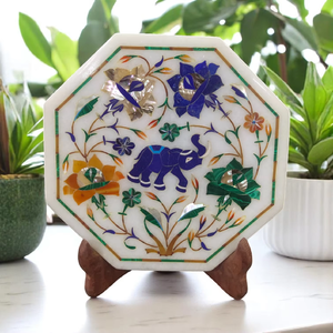 วัสดุงานฝีมือหินสีขาวหินอ่อนช้างงานฝังที่ซับซ้อนแบบพรีเมี่ยม5" - Product Image 5