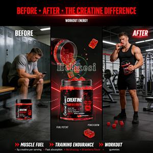 Gomitas <span class=keywords><strong>de</strong></span> Creatina Monohidrato Sin Azúcar, Suplemento Pre-Entrenamiento para Adultos, Apoyo para el Crecimiento Muscular, Fuerza y Energía - Product Image 3