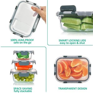 Thủy tinh BoroSilicate cao Hộp Ăn Trưa thủy tinh thực phẩm container Set với Snap khóa nắp thuận tiện Bento phong cách - Product Image 3