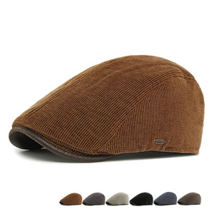 Béret en velours côtelé pour homme, printemps automne, épais et chaud, chapeau plat pour femme, casquette vintage décontractée, casquette de newsboy unisexe, mode à porter devant et derrière - Product Image 1