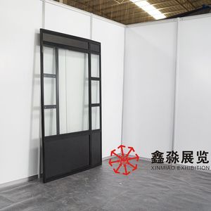 Tour de vitrine en verre avec rangement Panneau en MDF pliable de couleur noire Bois et comptoir d'affichage avec étagères, - Product Image 4