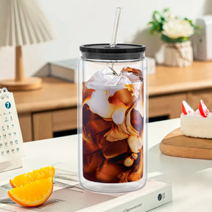 Đôi Tường Long Lanh Tự Làm 12 16 <span class=keywords><strong>20</strong></span> Oz Thăng Hoa Tuyết Globe Borosilicate Glass Tumbler Cốc Cà Phê Bia Có Thể Hình Dạng Ly Với Rơm - Product Image 3