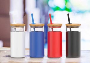 Gobelet en verre multicolore sans BPA de 20 oz, bouteille d'eau en verre avec paille, manchon de protection en silicone, couvercle en bambou - Product Image 6