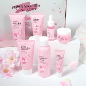 Trousse de Beauté pour Femmes avec Logo Personnalisé, Soins du Visage Éclaircissants au <span class=keywords><strong>Sakura</strong></span> Japonais 7 Pièces, Hydratant et Meilleur Kit - Product Image 1