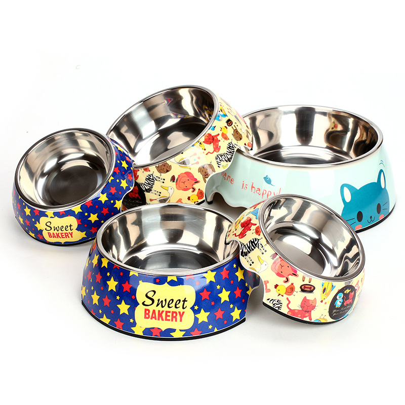 Wholesale Custom Double Wall Melamine dog bowl stainless steel with Non-slip Bottom dog food bowl