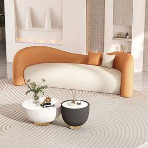 Nordic Set <span class=keywords><strong>Sofa</strong></span> kulit asli Modern sederhana desain melengkung untuk keluarga kecil atau area penerimaan Hotel untuk toko pakaian - Product Image 2