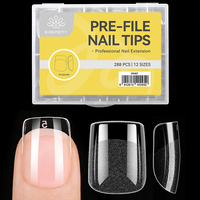 BORN PRETTY Faux Ongles Courts Carrés 288 Pièces 12 Tailles en Gel Pré-Gravé Doux, Transparents, Couverture Complète, Semi-Mat