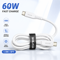 Câble de données USB 2.0 USB-C à USB-C Smilelink SML-C2C60W 3A à charge rapide, 1,5 m, tressé en nylon, 1 pièce avec emballage