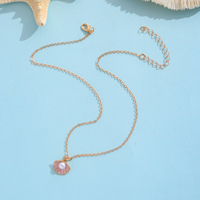Collier pendentif coquille de coquille Saint-Jacques avec chaîne dorée, breloque émail et fausse perle, réglable, bijou océanique, cadeau pour femme