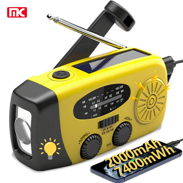 Solar Powered LED Flashlight Emergency Radio with Internet Radio Weather Forecast FM/AM Outdoor Camping Speaker-Plastic Material
