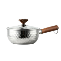 Marmite Yukihira Classique Premium Martelée en Acier Inoxydable 304 Triple Couche Grande Capacité avec Couvercle en Verre, Poignée en Bois Résistante à la Chaleur, Ustensile de Cuisson Polyvalent