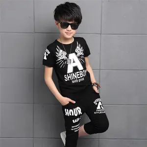 Wholesale Korean Kids Fashion Design Letter Import Request Fan Apparel Of Running T-Shirt And Cotton Cargo Shorts And Pants