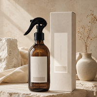 Spray d'ambiance et de linge en aérosol 250 ml, parfum lavande, flacon ambré écologique, étiquette personnalisée, boîte sur mesure, marque privée