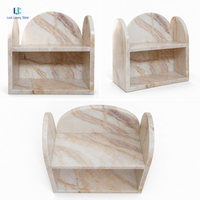 Étagère d'exposition en marbre Luca Arch |   Organisateur de table à double couche en pierre naturelle polie, onyx crème rose vert forêt, taille personnalisée