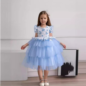 Children's Princess Dress Layered Tulle Pink Girls Stage Performance Wear W8065 - Product Image 2