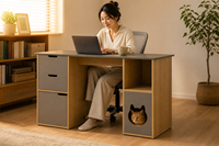 Bureau d'ordinateur multifonctionnel avec niche pour chat intégrée |   3 tiroirs de rangement |   Bois multicouche 120x60x75cm