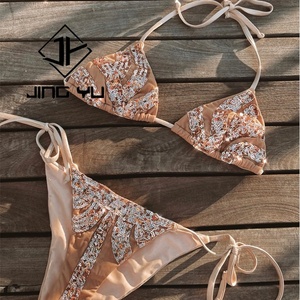 Manufacturer Design Luxury Swimwear Set Sustainable Polyester <b>Bikini</b> Custom <b>Sequin</b> Satin Shiny Swimwear - Product Image 2