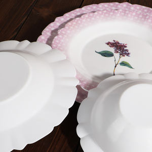 Décalcomanie fleur bord rose centre verrerie opale ensembles de <span class=keywords><strong>verre</strong></span> opale 7/8.5 pouces pour les cadeaux de réunion de famille décors bols profonds assiettes - Product Image 3