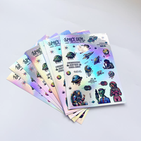Feuilles d'autocollants personnalisés en vinyle auto-adhésif découpés sur mesure avec logo promotionnel, effet holographique et film réfléchissant