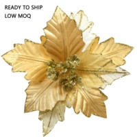 Flor de Poinsettia Navideña de Tela Dorada con Acento Floral de 7.8 Pulgadas para Decoración de Árboles de Navidad, Colección Festiva, Venta al por Mayor