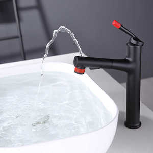 Cao tăng kéo ra lưu vực vòi Matt đen màu Đỏ phòng tắm Máy trộn với phun boong gắn kéo xuống restroon <span class=keywords><strong>tap</strong></span> - Product Image 2