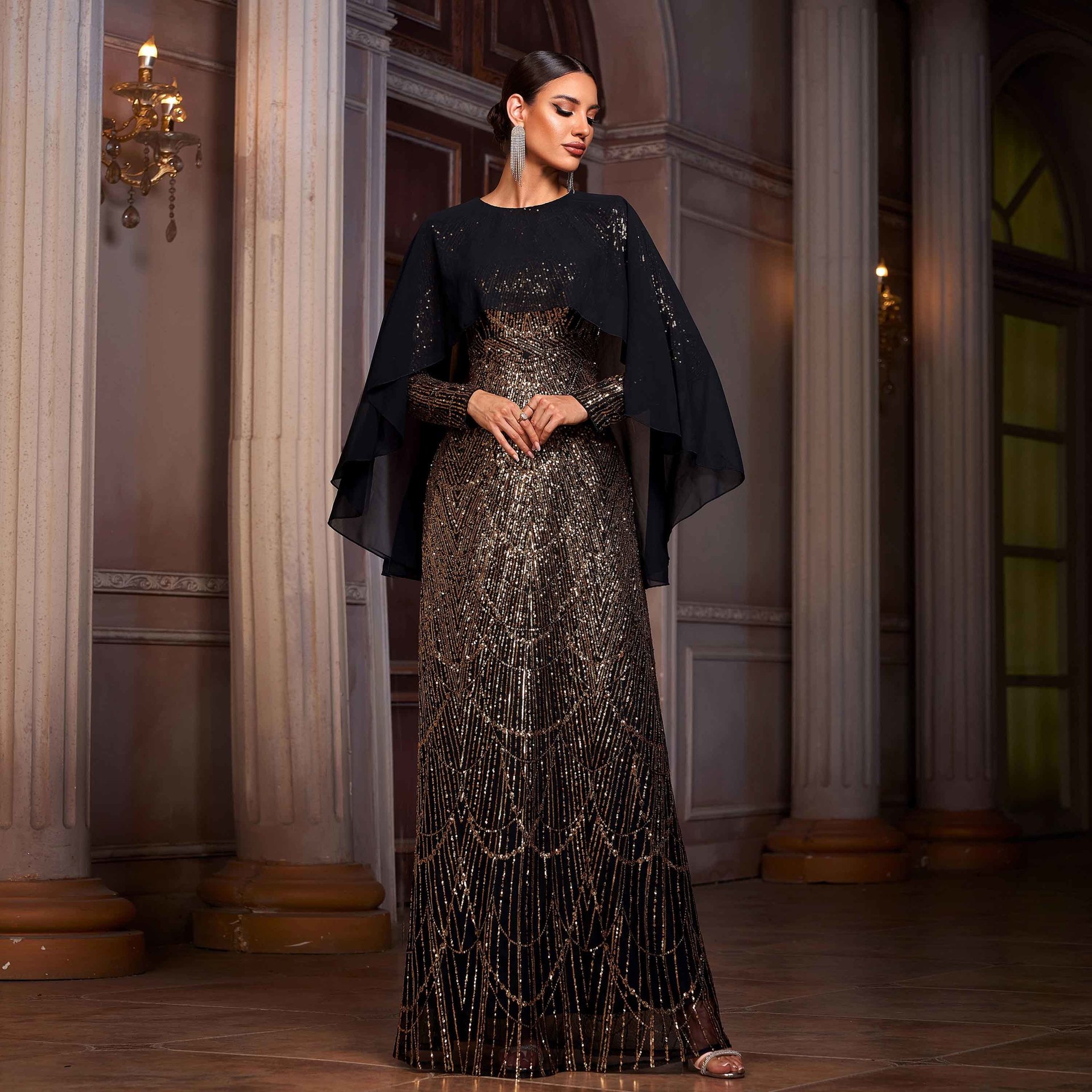 knee length dresses for ladies Long Sleeves Gold Appliques Long Lace-up Pink Black Ball Gown Prom Dre –  Shiny Party