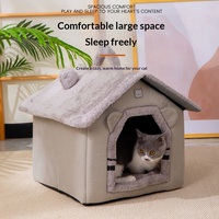 Coussin pour chat en velours épais, amovible et lavable, de style villa, en forme de maison, pour l'hiver, chaud et confortable